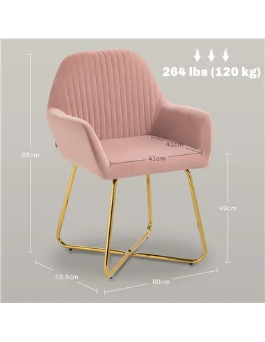 HOMCOM Modern Arm Chair Set of 2 Upholstered Accent Chair with Metal Base for Living Room Pink