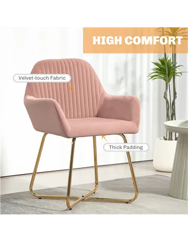 HOMCOM Modern Arm Chair Set of 2 Upholstered Accent Chair with Metal Base for Living Room Pink