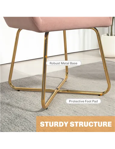 HOMCOM Modern Arm Chair Set of 2 Upholstered Accent Chair with Metal Base for Living Room Pink