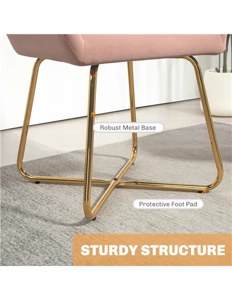 HOMCOM Modern Arm Chair Set of 2 Upholstered Accent Chair with Metal Base for Living Room Pink