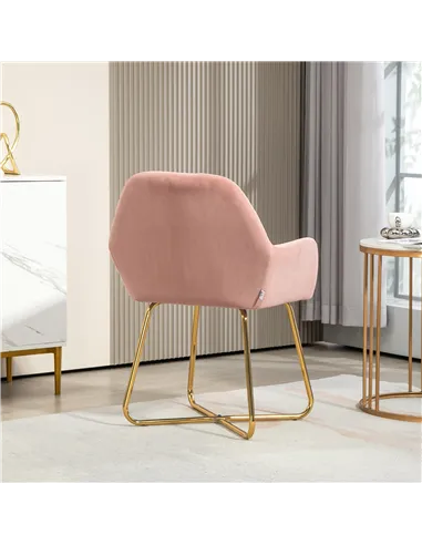 HOMCOM Modern Arm Chair Set of 2 Upholstered Accent Chair with Metal Base for Living Room Pink