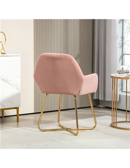 HOMCOM Modern Arm Chair Set of 2 Upholstered Accent Chair with Metal Base for Living Room Pink