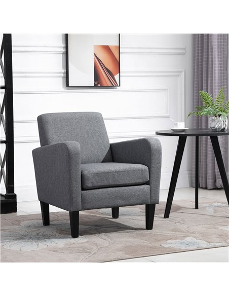 HOMCOM Modern Accent Chair, Occasional Chair with Rubber Wood Legs for Living Room, Bedroom, Grey