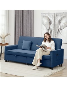 HOMCOM Three-Person Velvet-Feel Sofa Bed - Blue 2