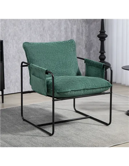 HOMCOM Minimal Padded Accent Chair, with Pockets - Green