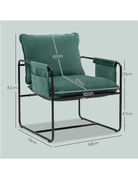 HOMCOM Minimal Padded Accent Chair, with Pockets - Green