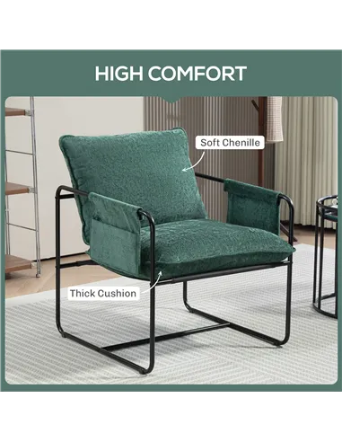 HOMCOM Minimal Padded Accent Chair, with Pockets - Green