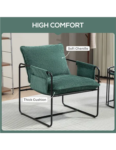 HOMCOM Minimal Padded Accent Chair, with Pockets - Green