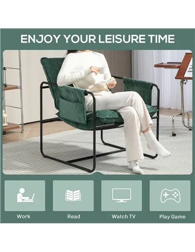 HOMCOM Minimal Padded Accent Chair, with Pockets - Green