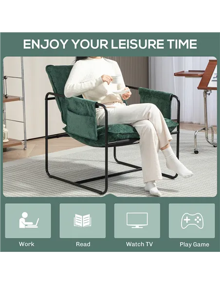 HOMCOM Minimal Padded Accent Chair, with Pockets - Green