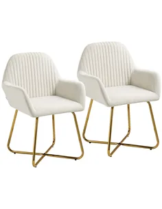 HOMCOM Modern Arm Chair Set of 2 Upholstered Accent Chair with Metal Base for Living Room Cream White