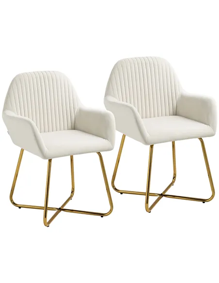 HOMCOM Modern Arm Chair Set of 2 Upholstered Accent Chair with Metal Base for Living Room Cream White