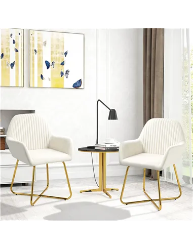 HOMCOM Modern Arm Chair Set of 2 Upholstered Accent Chair with Metal Base for Living Room Cream White