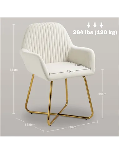 HOMCOM Modern Arm Chair Set of 2 Upholstered Accent Chair with Metal Base for Living Room Cream White