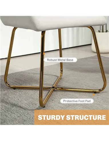 HOMCOM Modern Arm Chair Set of 2 Upholstered Accent Chair with Metal Base for Living Room Cream White