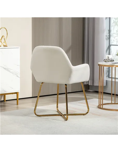HOMCOM Modern Arm Chair Set of 2 Upholstered Accent Chair with Metal Base for Living Room Cream White