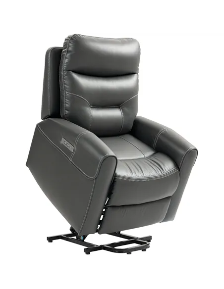 HOMCOM Power Lift Recliner Chair for Elderly, Overstuffed Faux Leather Riser and Reclining Chair with USB A+C Ports, Remote Cont