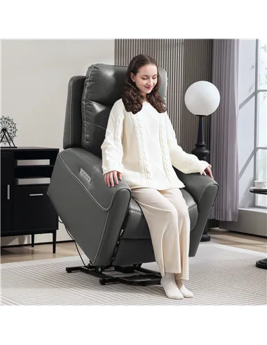 HOMCOM Power Lift Recliner Chair for Elderly, Overstuffed Faux Leather Riser and Reclining Chair with USB A+C Ports, Remote Cont