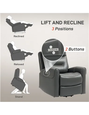 HOMCOM Power Lift Recliner Chair for Elderly, Overstuffed Faux Leather Riser and Reclining Chair with USB A+C Ports, Remote Cont