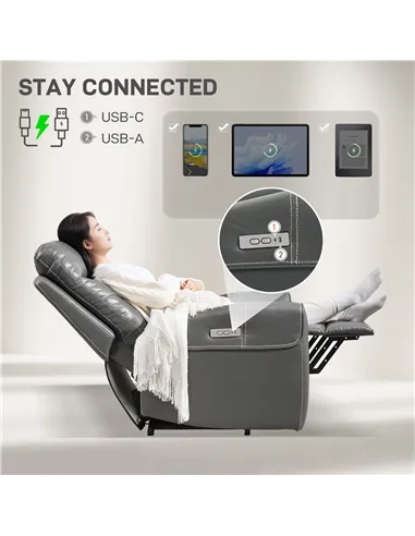 HOMCOM Power Lift Recliner Chair for Elderly, Overstuffed Faux Leather Riser and Reclining Chair with USB A+C Ports, Remote Cont