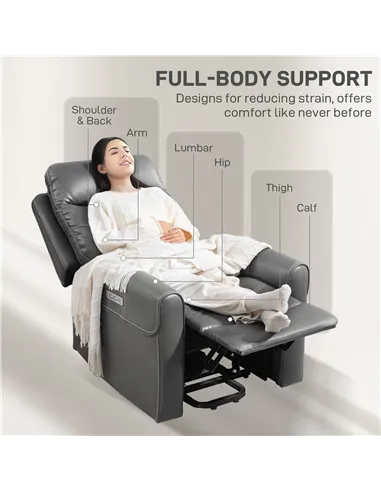 HOMCOM Power Lift Recliner Chair for Elderly, Overstuffed Faux Leather Riser and Reclining Chair with USB A+C Ports, Remote Cont