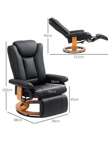 HOMCOM Faux Leather Recliner Chair - Black
