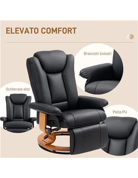 HOMCOM Faux Leather Recliner Chair - Black