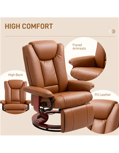 HOMCOM Faux Leather Recliner Chair - Brown