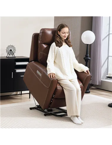 HOMCOM Power Lift Recliner Chair for Elderly, Overstuffed Faux Leather Riser and Reclining Chair with USB A+C Ports, Remote Cont
