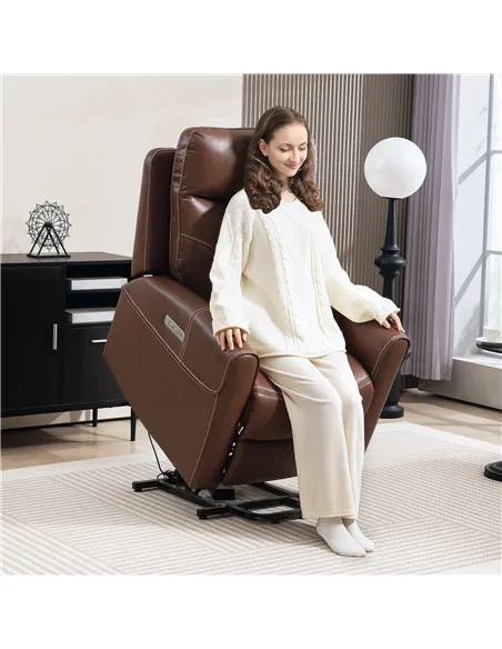 HOMCOM Power Lift Recliner Chair for Elderly, Overstuffed Faux Leather Riser and Reclining Chair with USB A+C Ports, Remote Cont