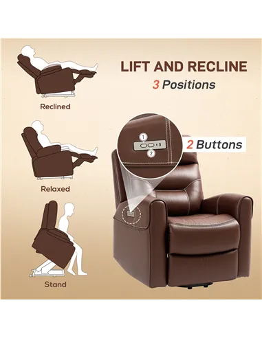 HOMCOM Power Lift Recliner Chair for Elderly, Overstuffed Faux Leather Riser and Reclining Chair with USB A+C Ports, Remote Cont