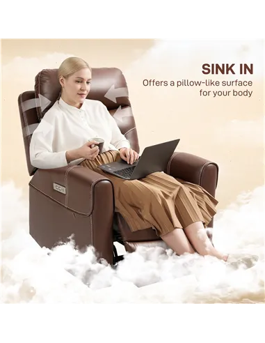 HOMCOM Power Lift Recliner Chair for Elderly, Overstuffed Faux Leather Riser and Reclining Chair with USB A+C Ports, Remote Cont