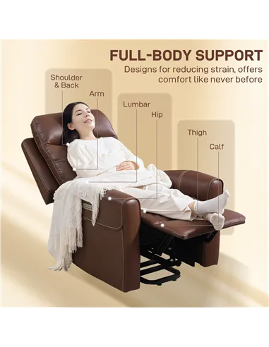 HOMCOM Power Lift Recliner Chair for Elderly, Overstuffed Faux Leather Riser and Reclining Chair with USB A+C Ports, Remote Cont