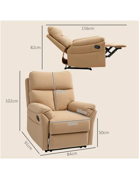 HOMCOM 140° Manual Reclining Armchair, with Footrest - Light Brown