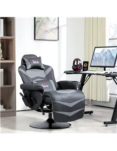 HOMCOM Massage Gaming Chair, Swivel Racing Video Gaming Recliner with Retractable Footrest, Headrest, Cup Holders and Side Pocke 2
