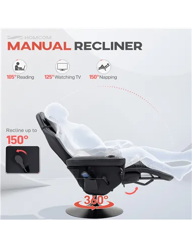 HOMCOM Massage Gaming Chair, Swivel Racing Video Gaming Recliner with Retractable Footrest, Headrest, Cup Holders and Side Pocke