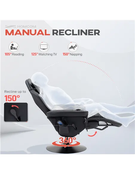 HOMCOM Massage Gaming Chair, Swivel Racing Video Gaming Recliner with Retractable Footrest, Headrest, Cup Holders and Side Pocke