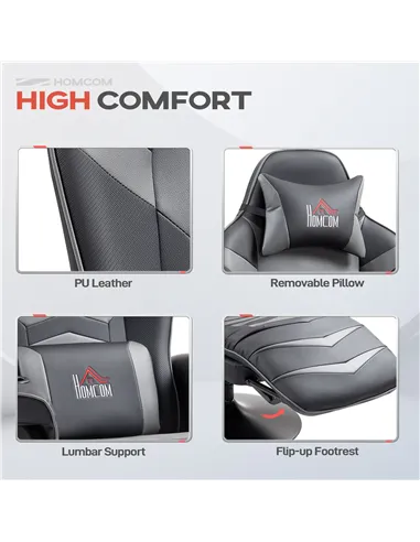 HOMCOM Massage Gaming Chair, Swivel Racing Video Gaming Recliner with Retractable Footrest, Headrest, Cup Holders and Side Pocke