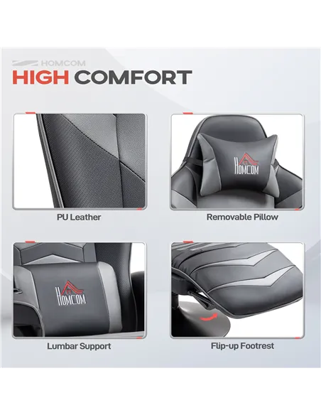 HOMCOM Massage Gaming Chair, Swivel Racing Video Gaming Recliner with Retractable Footrest, Headrest, Cup Holders and Side Pocke