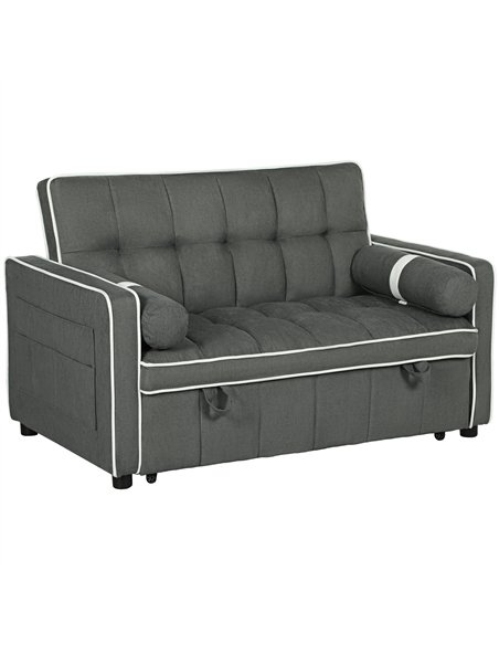 HOMCOM Two-Seater Linen-Look Sofa Bed - Charcoal Grey
