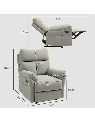 HOMCOM 140° Manual Reclining Armchair, with Footrest - Grey