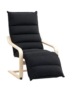 HOMCOM Curved Wooden Accent Chair, with Adjustable Footrest - Black