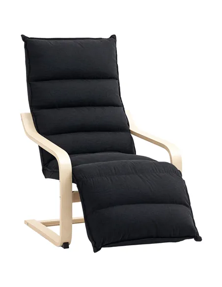 HOMCOM Curved Wooden Accent Chair, with Adjustable Footrest - Black