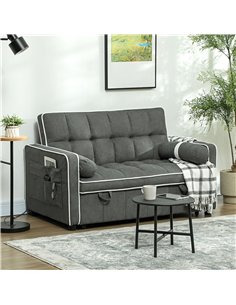 HOMCOM Two-Seater Linen-Look Sofa Bed - Charcoal Grey 2