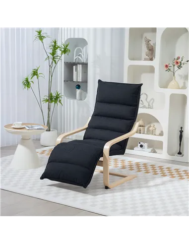 HOMCOM Curved Wooden Accent Chair, with Adjustable Footrest - Black