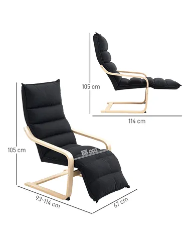 HOMCOM Curved Wooden Accent Chair, with Adjustable Footrest - Black