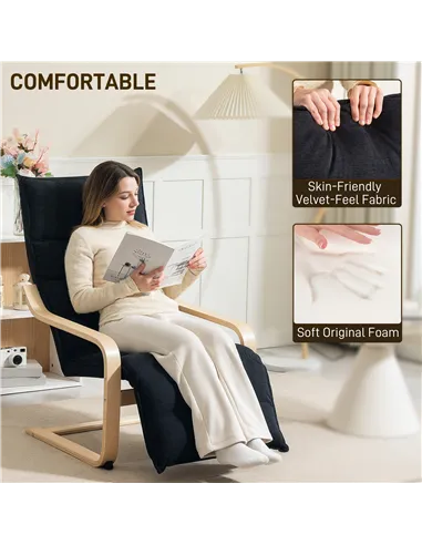 HOMCOM Curved Wooden Accent Chair, with Adjustable Footrest - Black