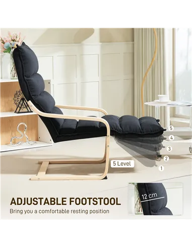 HOMCOM Curved Wooden Accent Chair, with Adjustable Footrest - Black