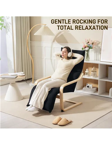 HOMCOM Curved Wooden Accent Chair, with Adjustable Footrest - Black