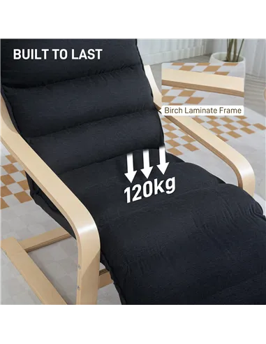 HOMCOM Curved Wooden Accent Chair, with Adjustable Footrest - Black